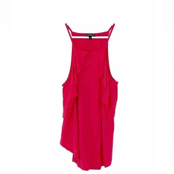 EXPRESS tank shirt size XS red pink ruffles soft - Picture 1 of 5